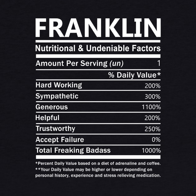 Franklin Name T Shirt - Franklin Nutritional and Undeniable Name Factors Gift Item Tee by nikitak4um